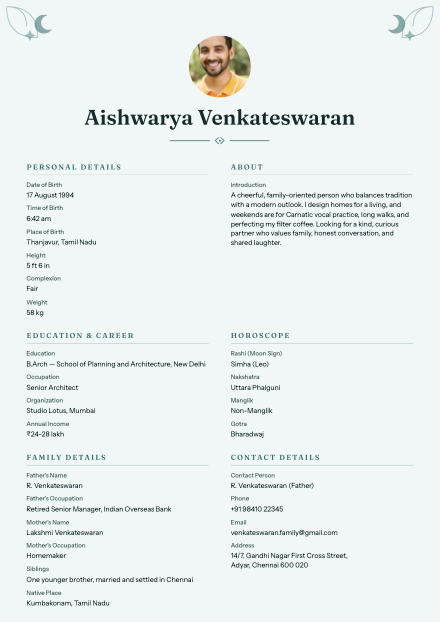Crescent Serenity biodata design preview