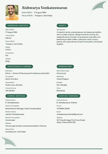 Emerald Executive biodata design preview