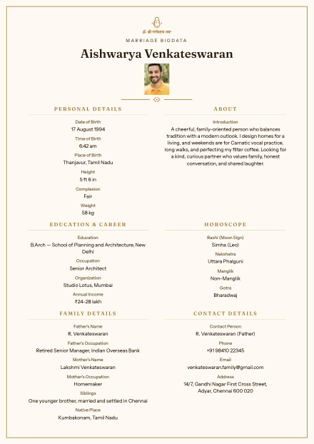 Ganesh Ashirwad biodata design preview