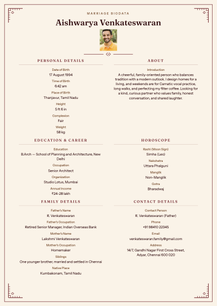 Kanchipuram Silk biodata design preview