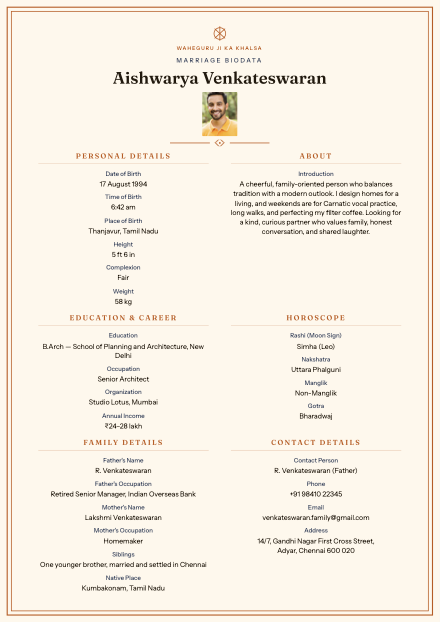 Khanda Grace biodata design preview