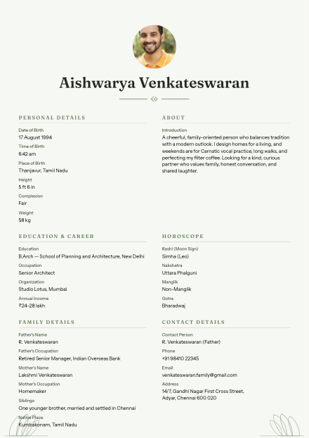 Lotus Serenity biodata design preview