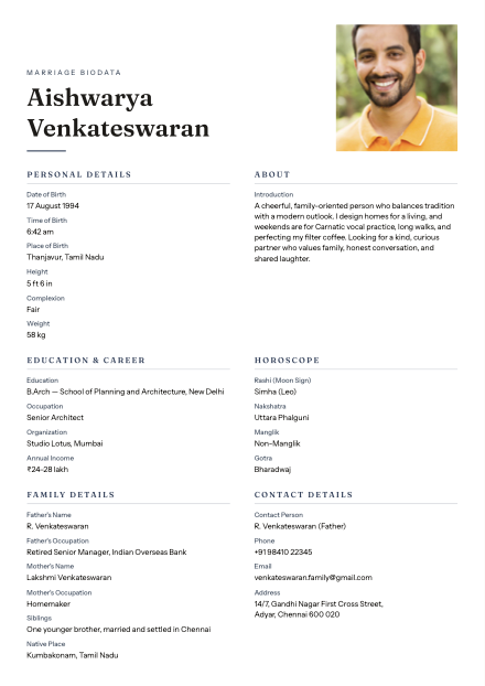 Minimal Photo biodata design preview